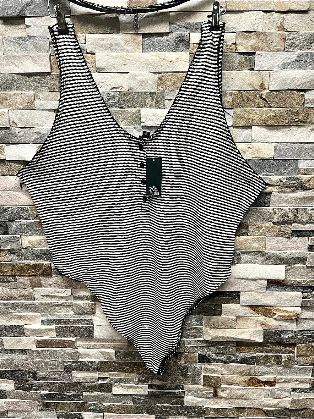 Wild Fable Black and White Striped Button-Front Bodysuit 4X NWT
